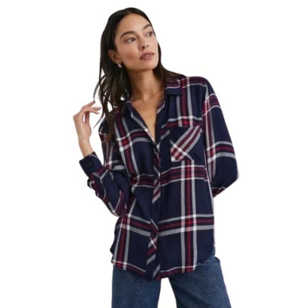 Rails plaid long sleeve button-up polo shirt size M